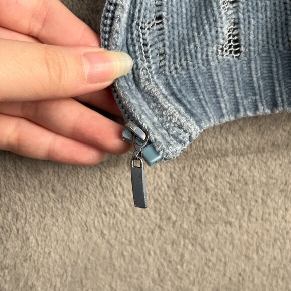 Alfred Dunner Zip-Up Chenille Collared Cardigan Women’s L Light Blue Cable Knit - Picture 10 of 11